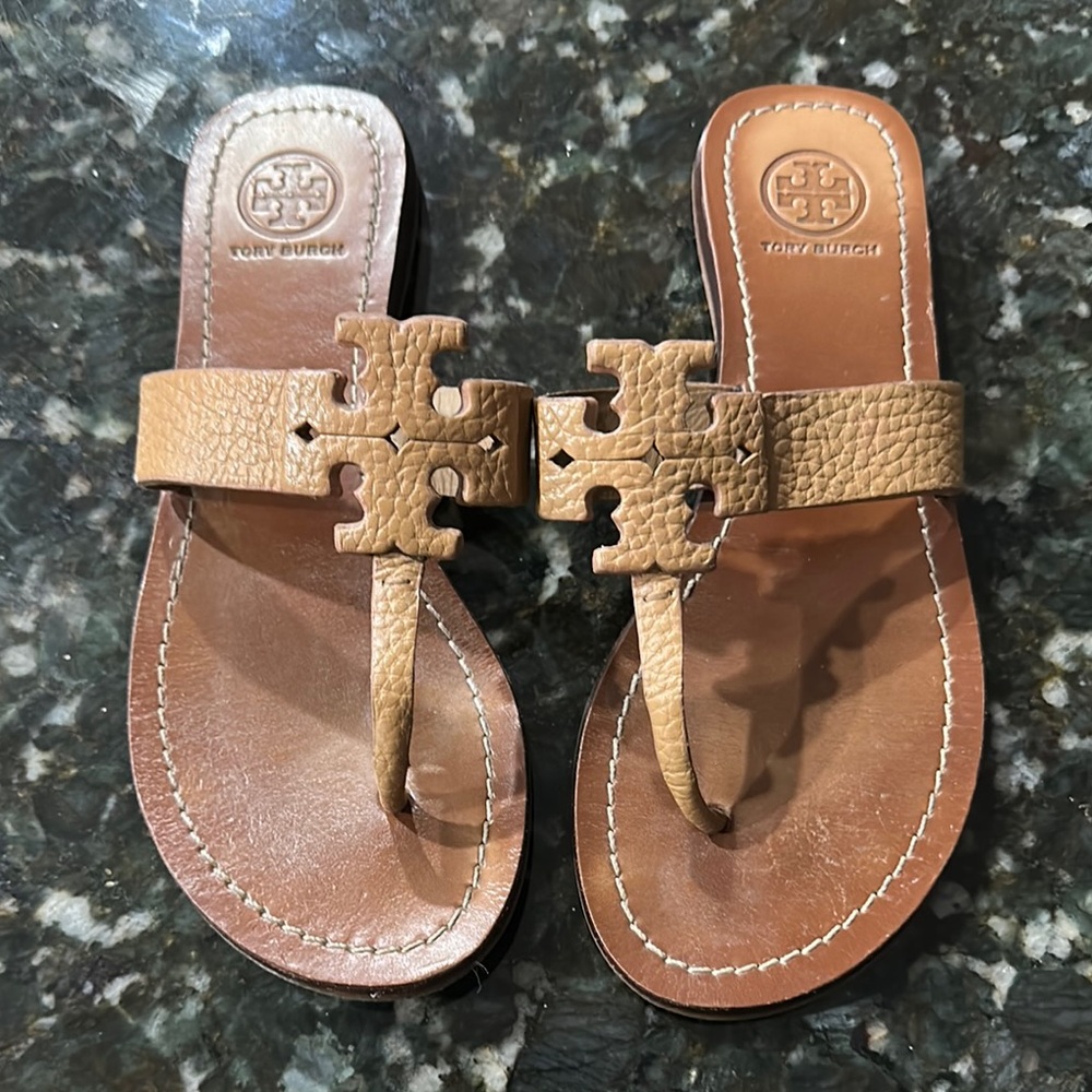Tory Burch Tan Leather Thong Sandals
